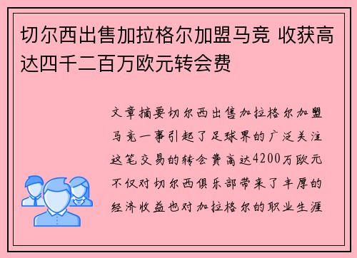 切尔西出售加拉格尔加盟马竞 收获高达四千二百万欧元转会费